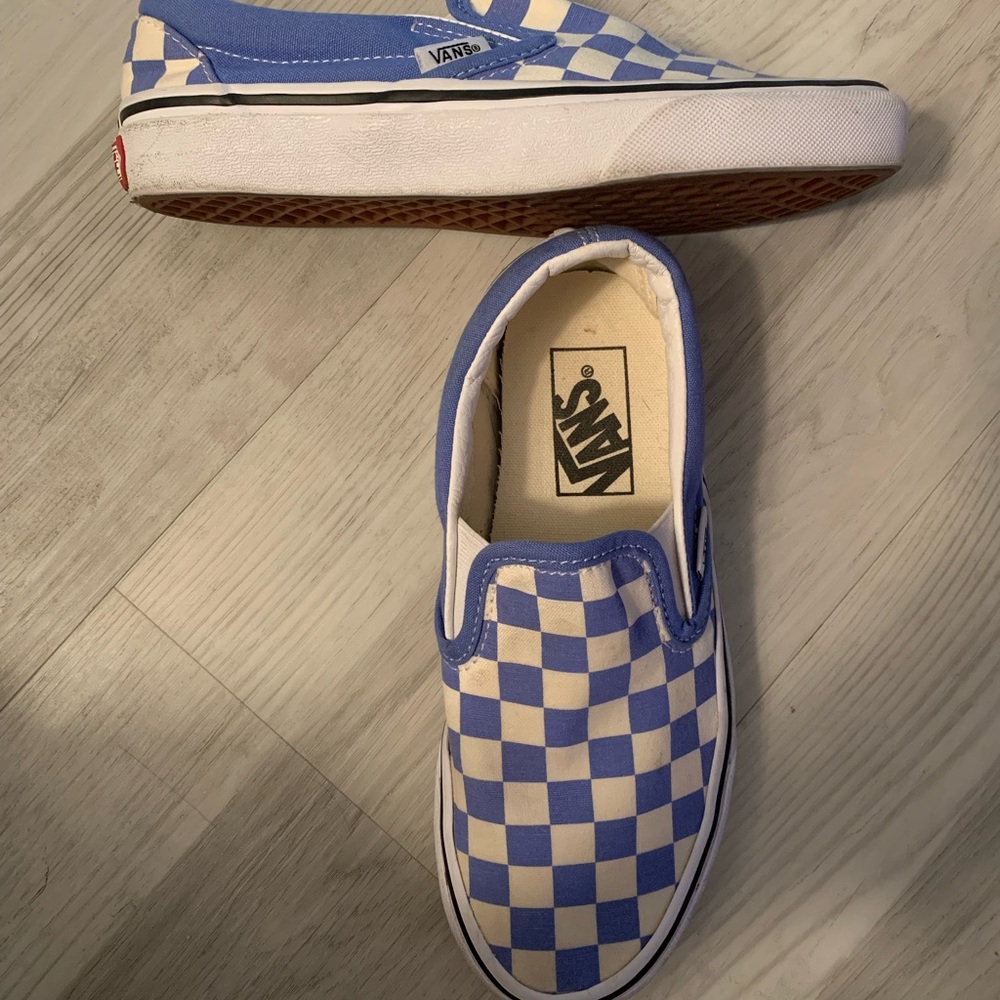 Vans Blue and White Checkered Slip-On Sneakers